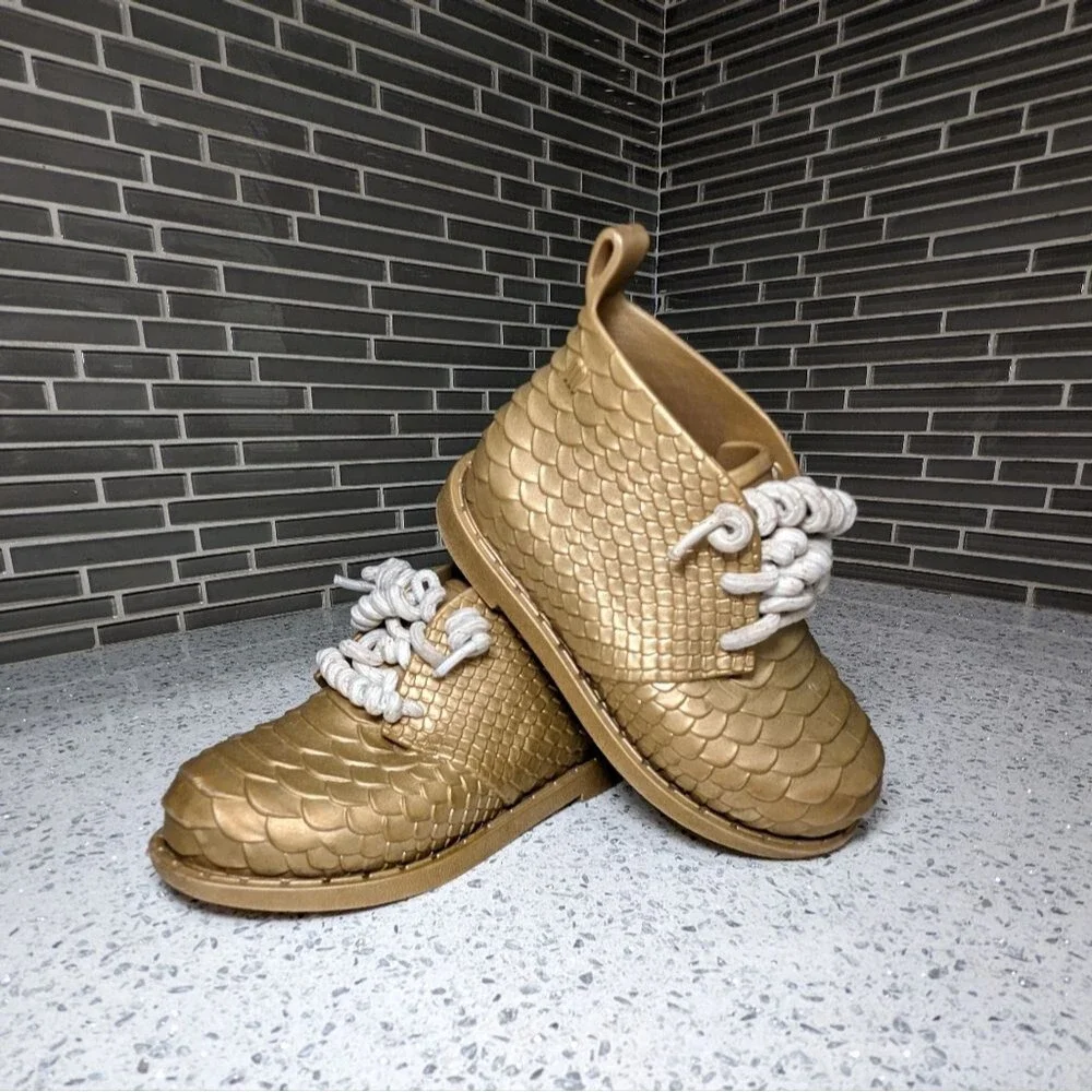 Mini Melissa Baja East Gold Python ankle boots girls toddler size 9